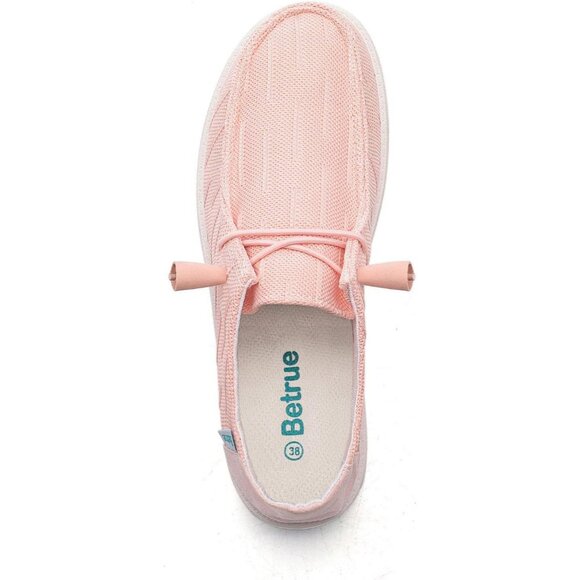 Women's Light Pink Casual Slip On Deck Canvas Loafers Sneakers Boot Shoes - Picture 8 of 8